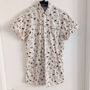 Men's Beige and Black Horse Pattern Shirt